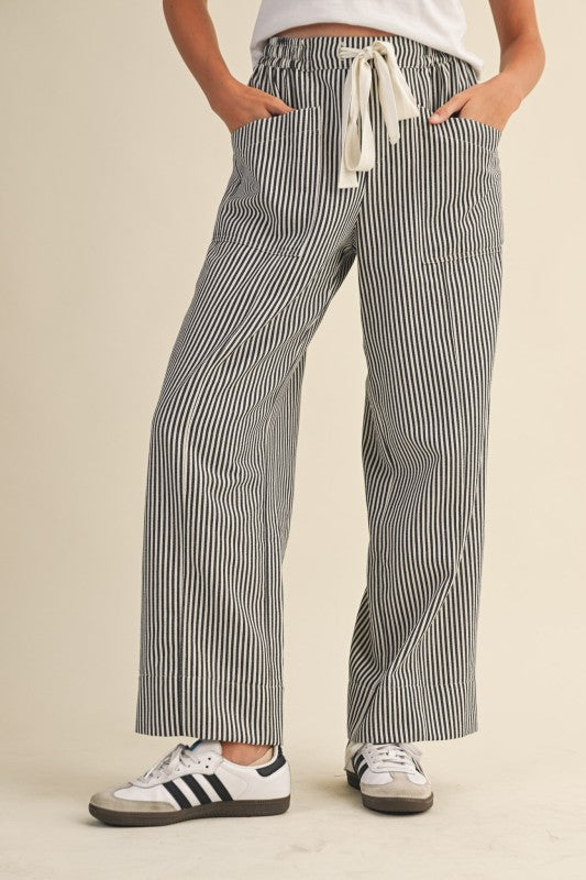 Pinstripe Wide Leg Drawstring Pants