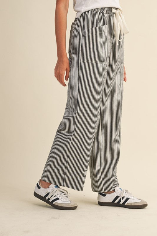 Pinstripe Wide Leg Drawstring Pants