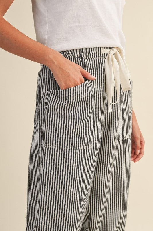 Pinstripe Wide Leg Drawstring Pants