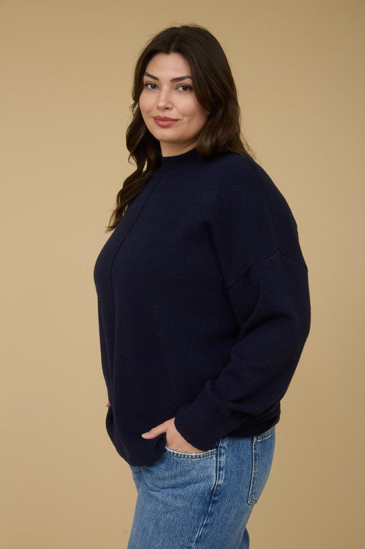 Front Seam Mock Neck Sweater - Curvy