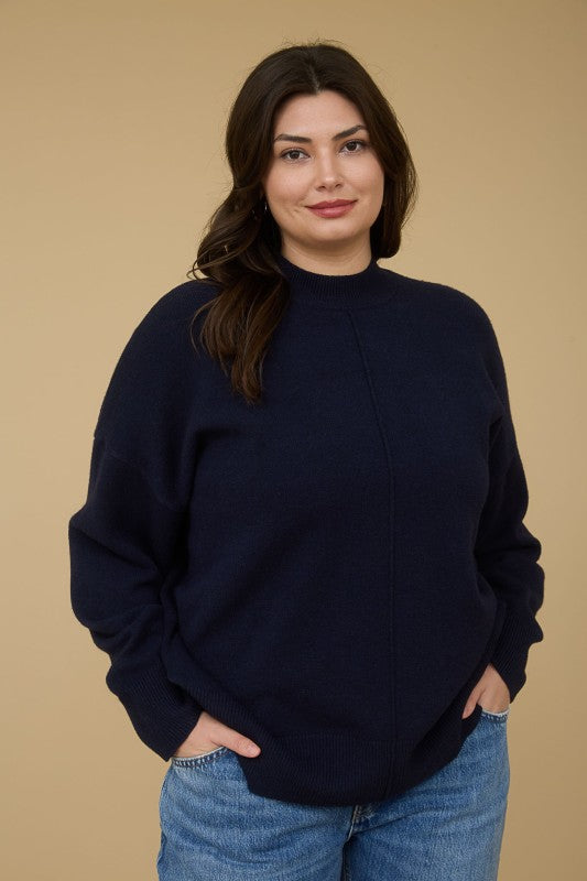Front Seam Mock Neck Sweater - Curvy