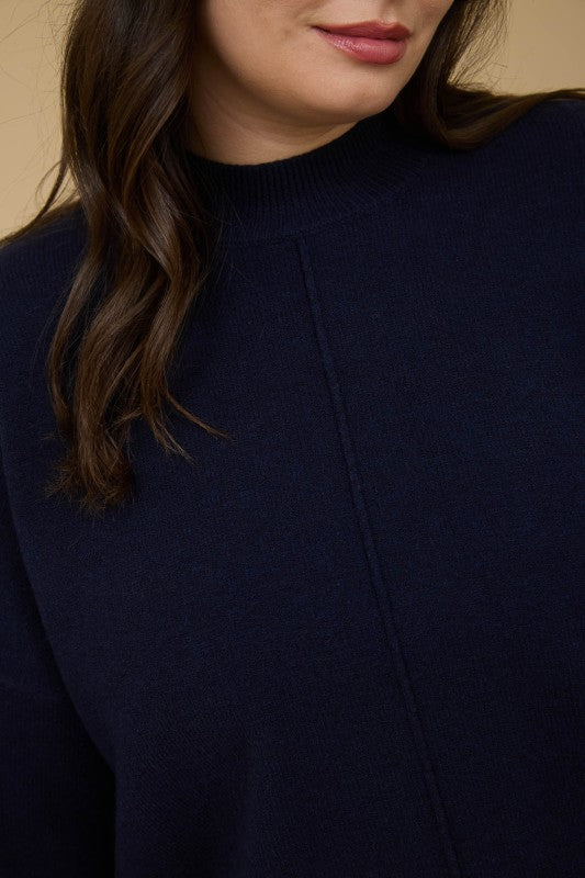 Front Seam Mock Neck Sweater - Curvy