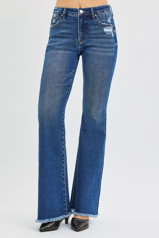 HR Flare Jeans w/ Frayed Hem