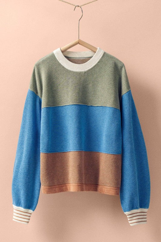 Colorblock Textured Knit Pullover