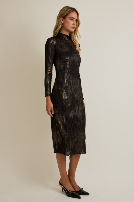 Mock Neck Long Sleeve Midi Dress