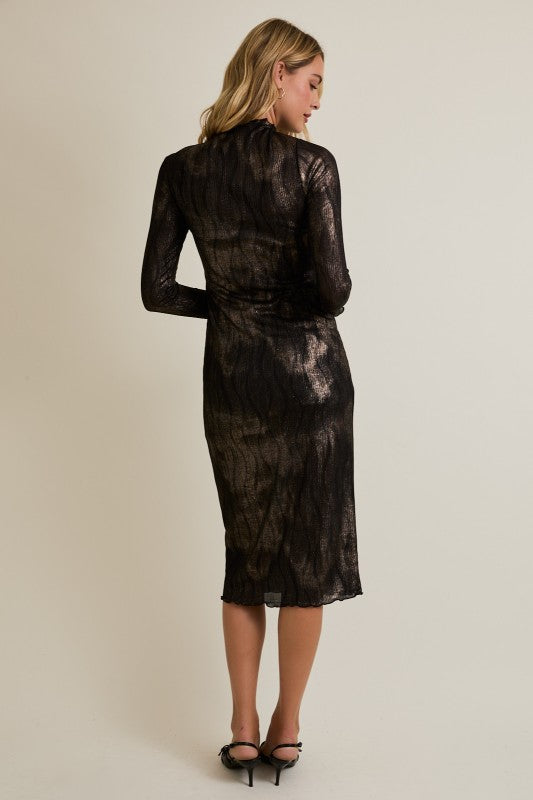 Mock Neck Long Sleeve Midi Dress