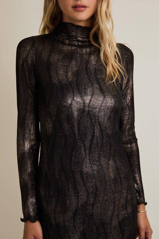 Mock Neck Long Sleeve Midi Dress