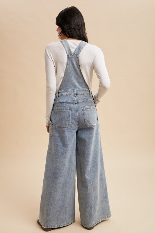 Washed Wide Leg Palazzo Denim Overalls