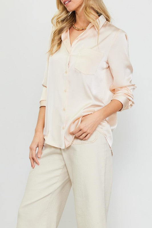Long Sleeve Satin Button Down Shirt