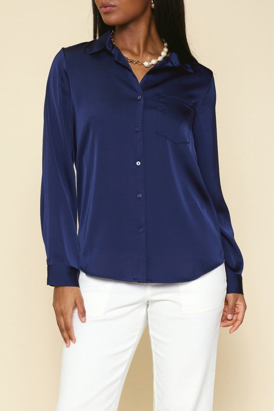 Long Sleeve Satin Button Down Shirt