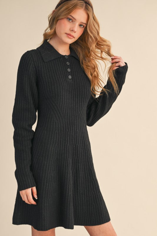 Ribbed Sweater Flared Mini Dress