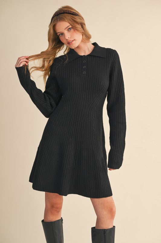 Ribbed Sweater Flared Mini Dress