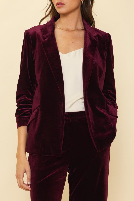 Velvet Blazer With Bunched Sleeves
