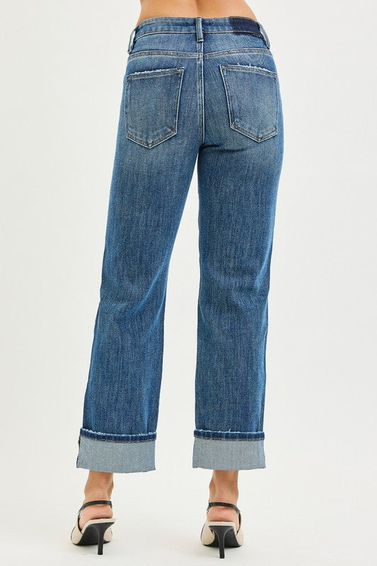 Slouchy Straight Jeans w/ Cuffed Hem