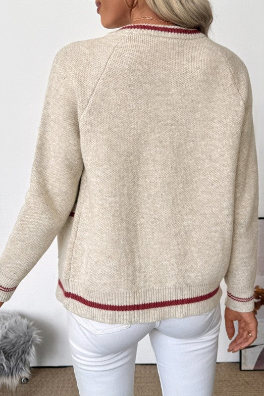 Contrast Trim Open Front Cardigan