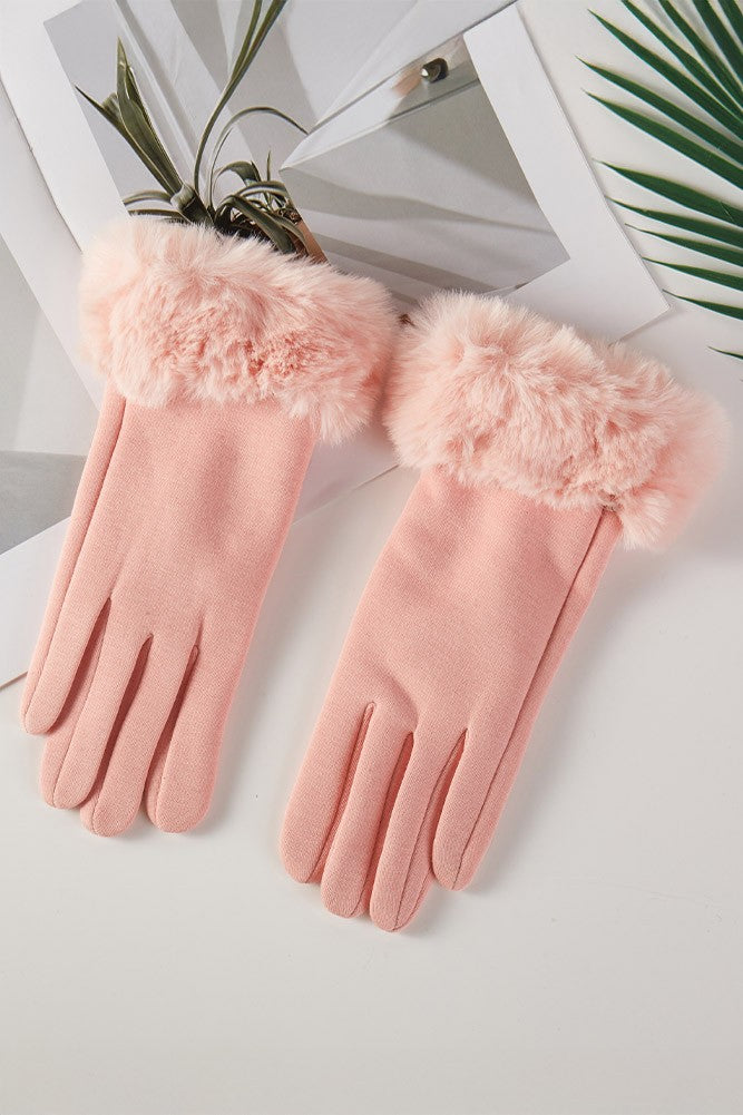 Faux Fur Trim Winter Gloves