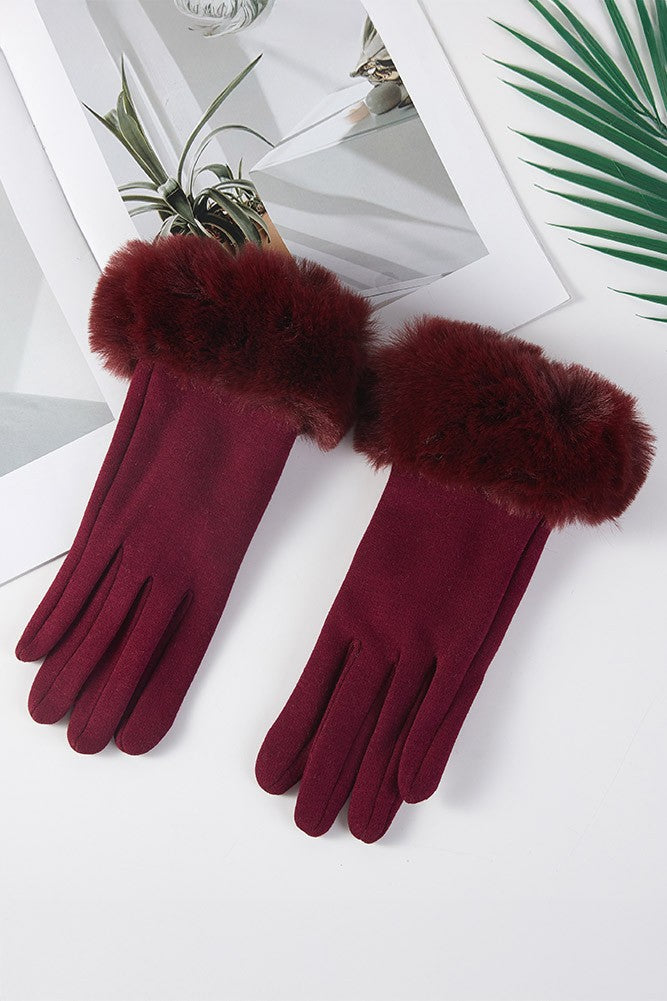Faux Fur Trim Winter Gloves