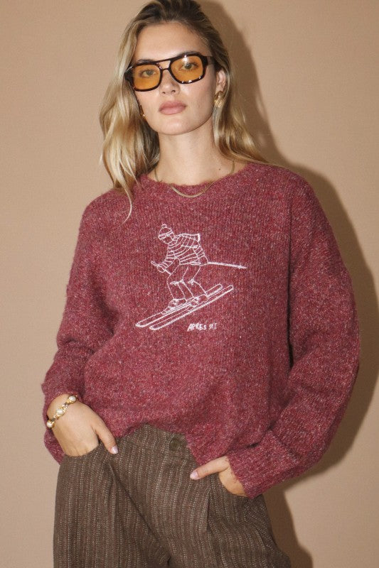 Skier Embroidered Sweater