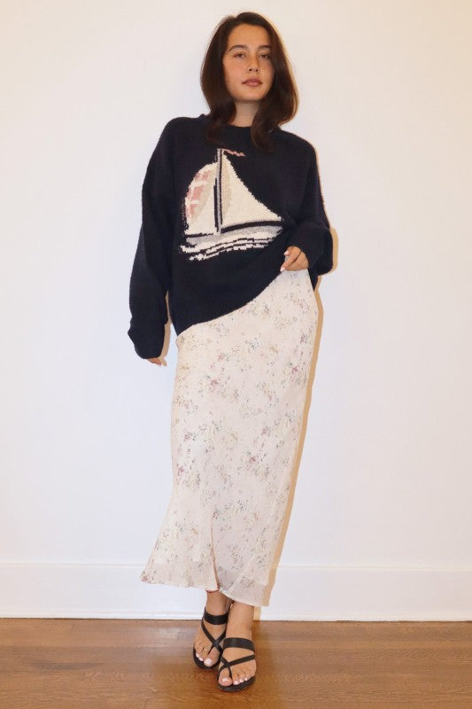 Sailboat Knit Fuzzy Sweater