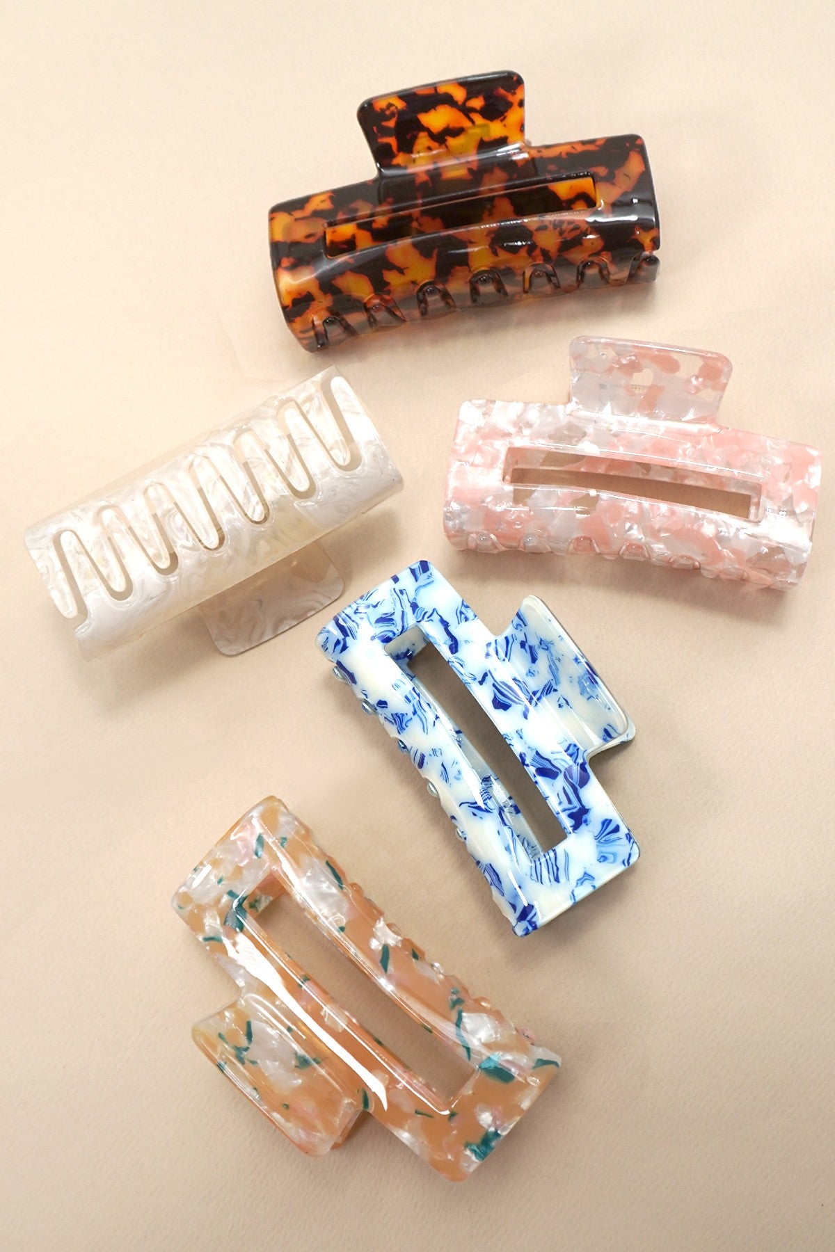 marbled acetate rectangle claw clip