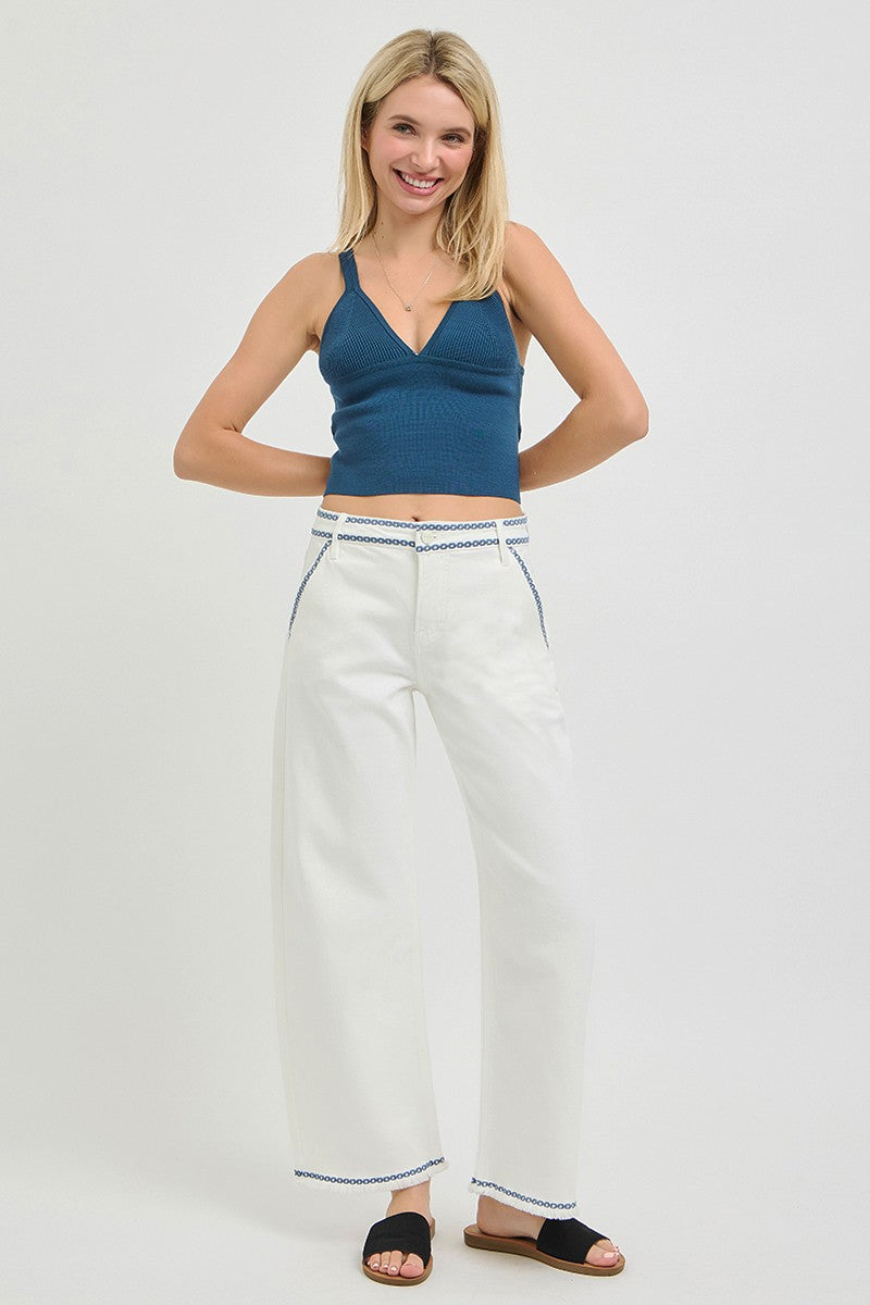 TC HR Crop Barrel Embroidered Pants