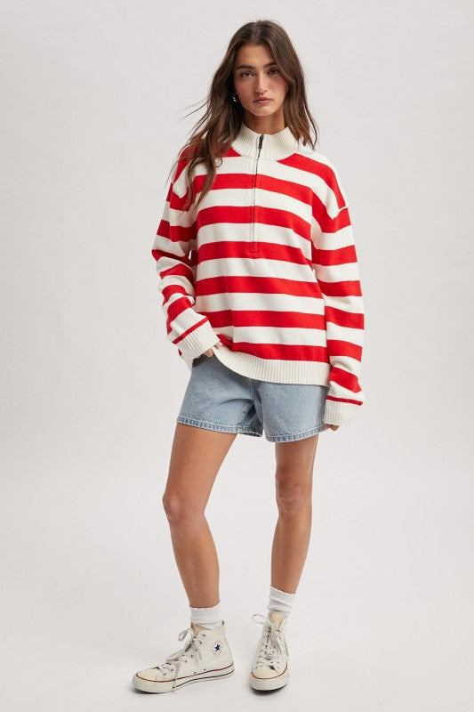 Striped Half-zip Sweater