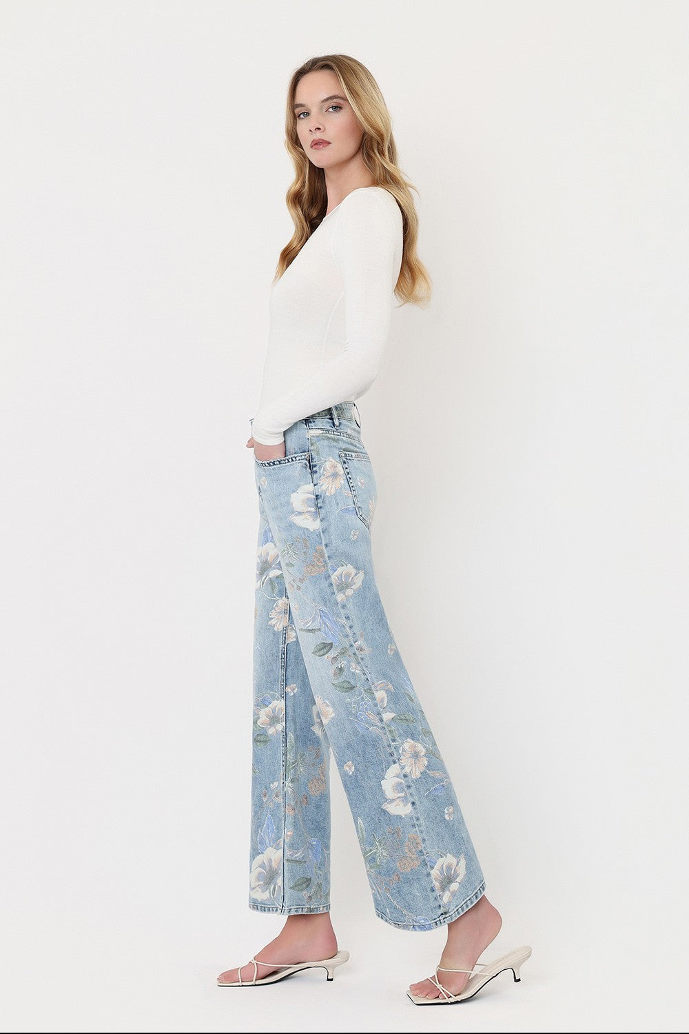 super high rise vintage flare floral print denim