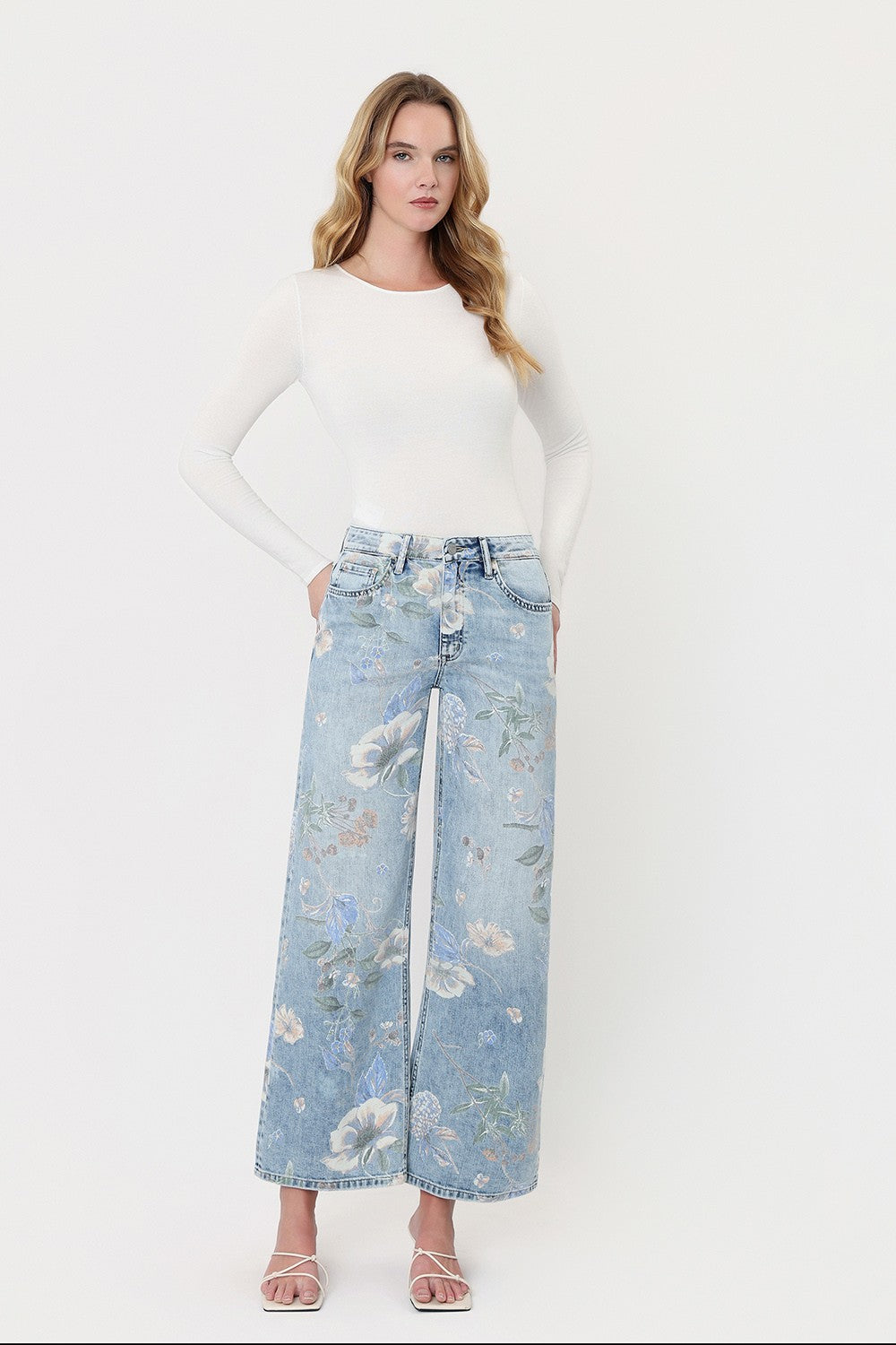 super high rise vintage flare floral print denim