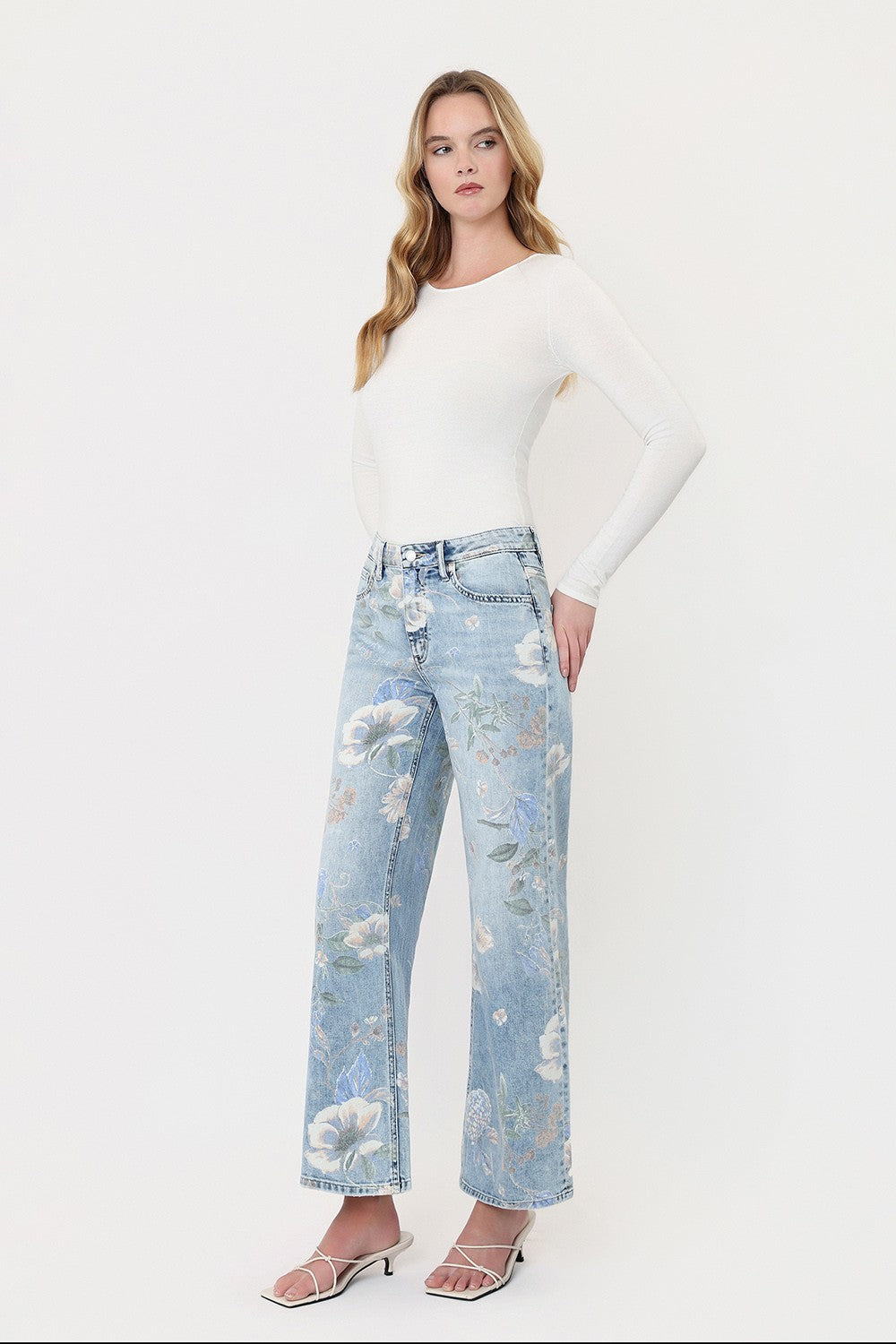 super high rise vintage flare floral print denim
