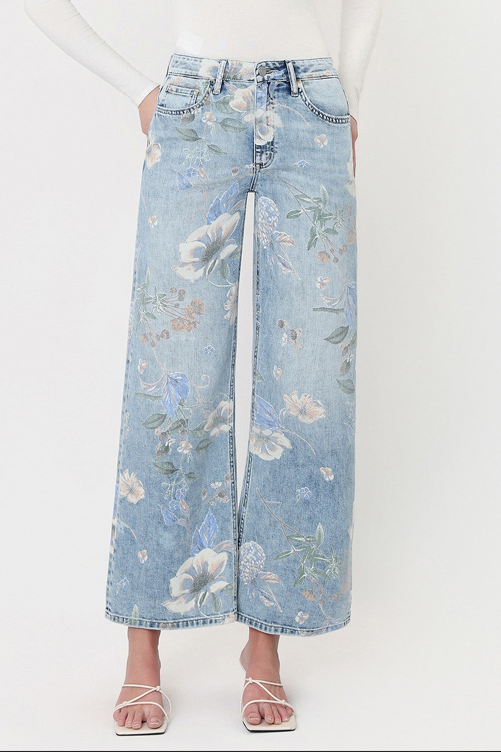 super high rise vintage flare floral print denim