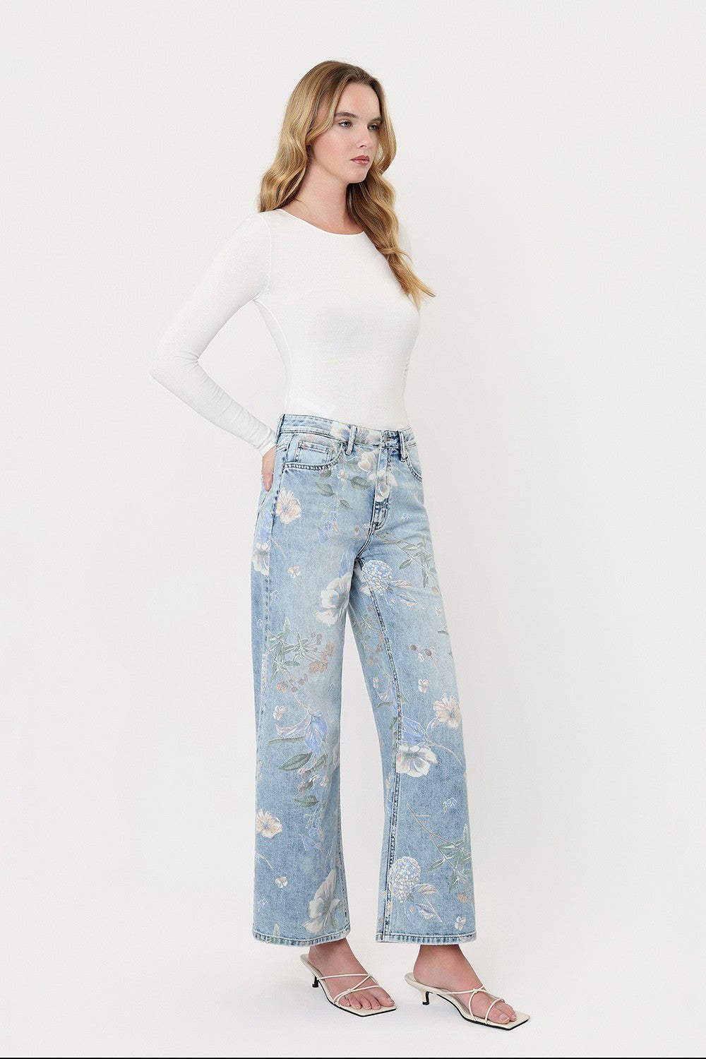 super high rise vintage flare floral print denim