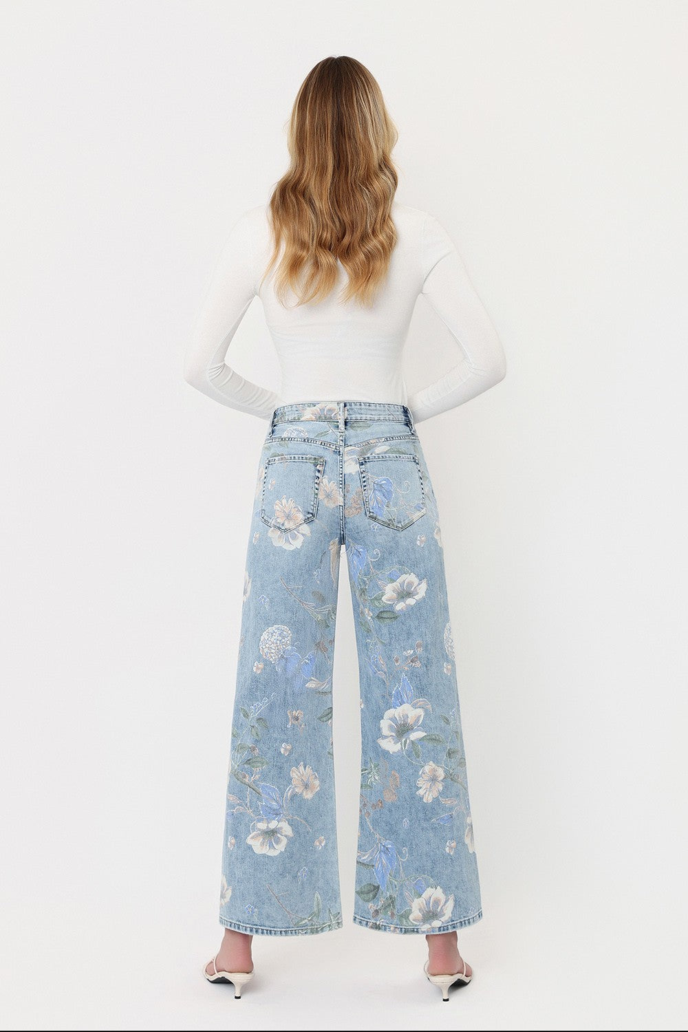 super high rise vintage flare floral print denim