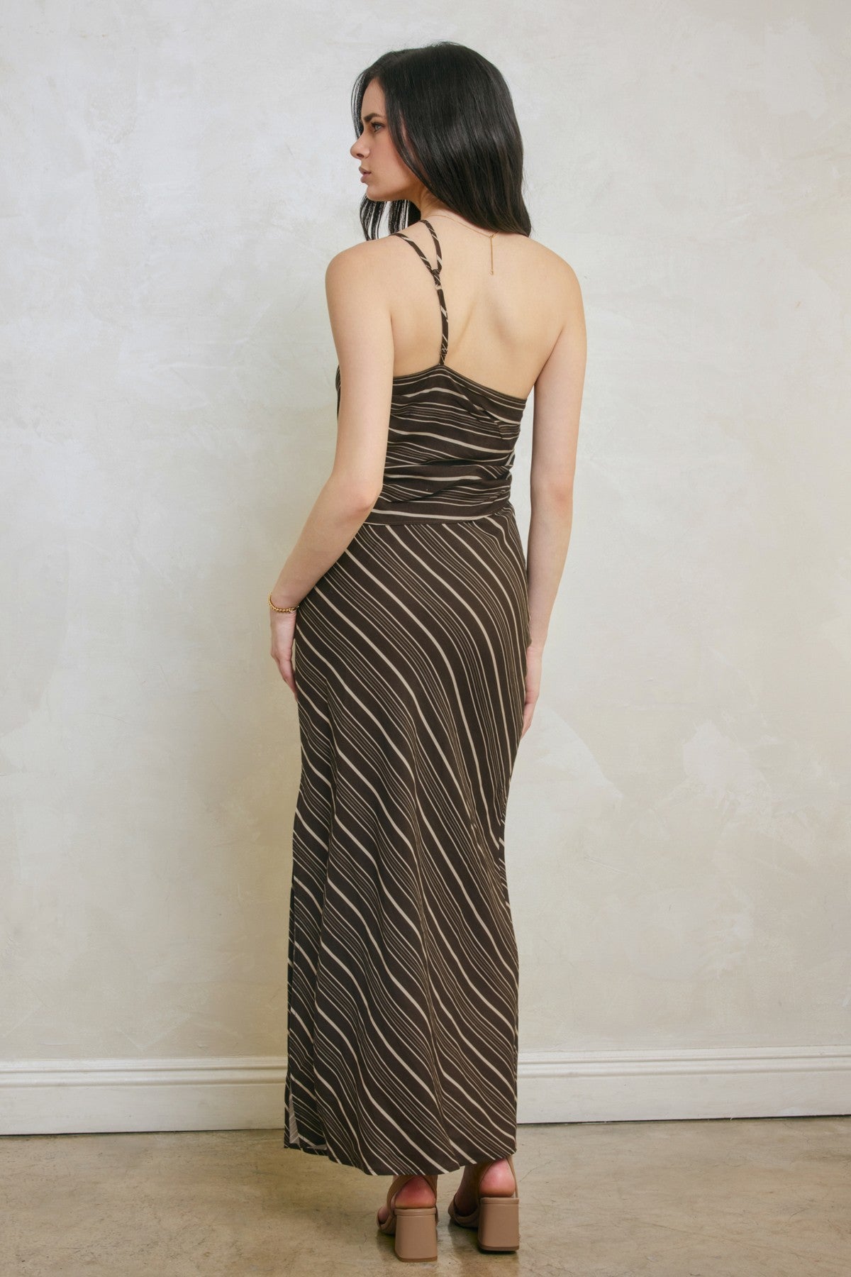 seraphina stripe one shoulder ruched maxi dress