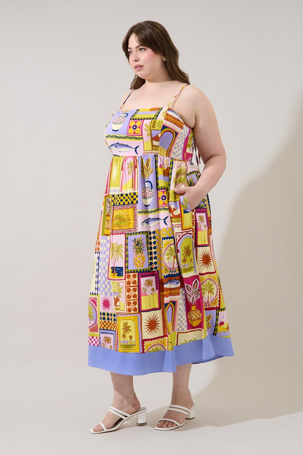 senia printed midi dress-curvy