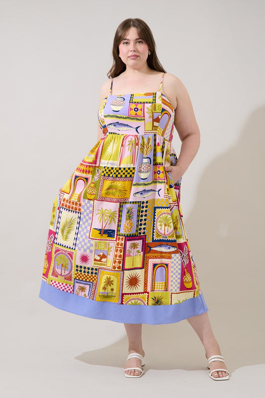 senia printed midi dress-curvy