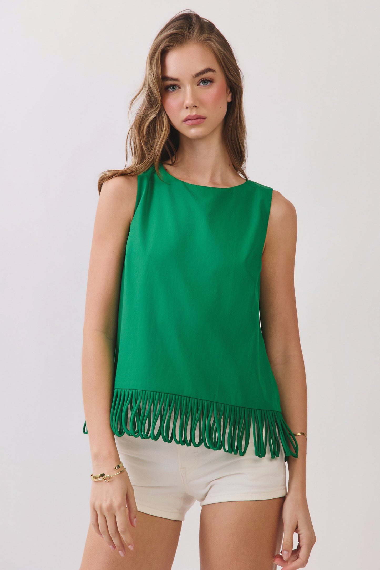 fringe hem sleeveless top