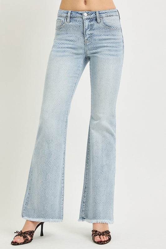 TC HR Flare Geometric Cube Print Jeans