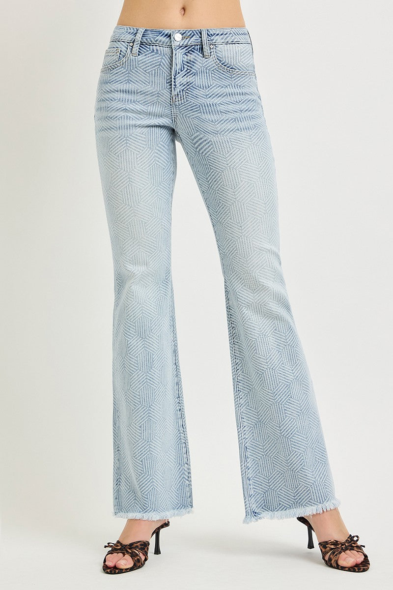 TC HR Flare Geometric Cube Print Jeans