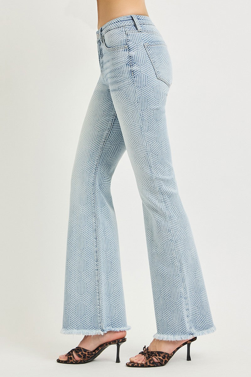 TC HR Flare Geometric Cube Print Jeans