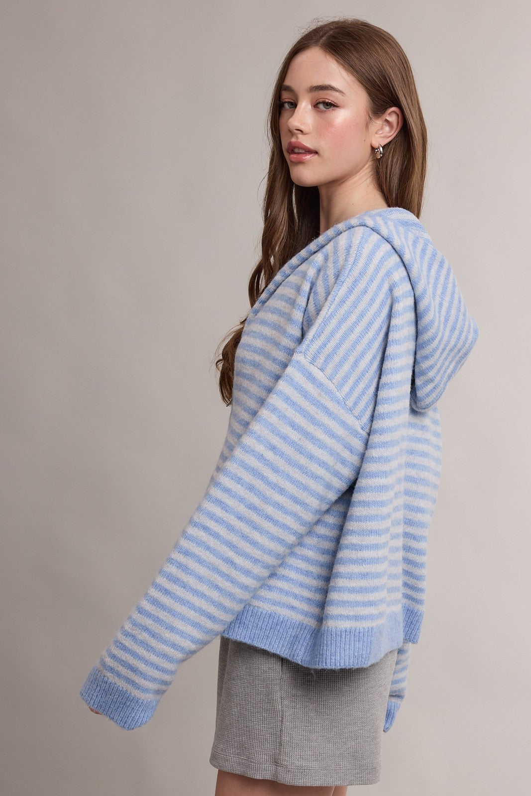 suri striped two-way zip sweater hoodie