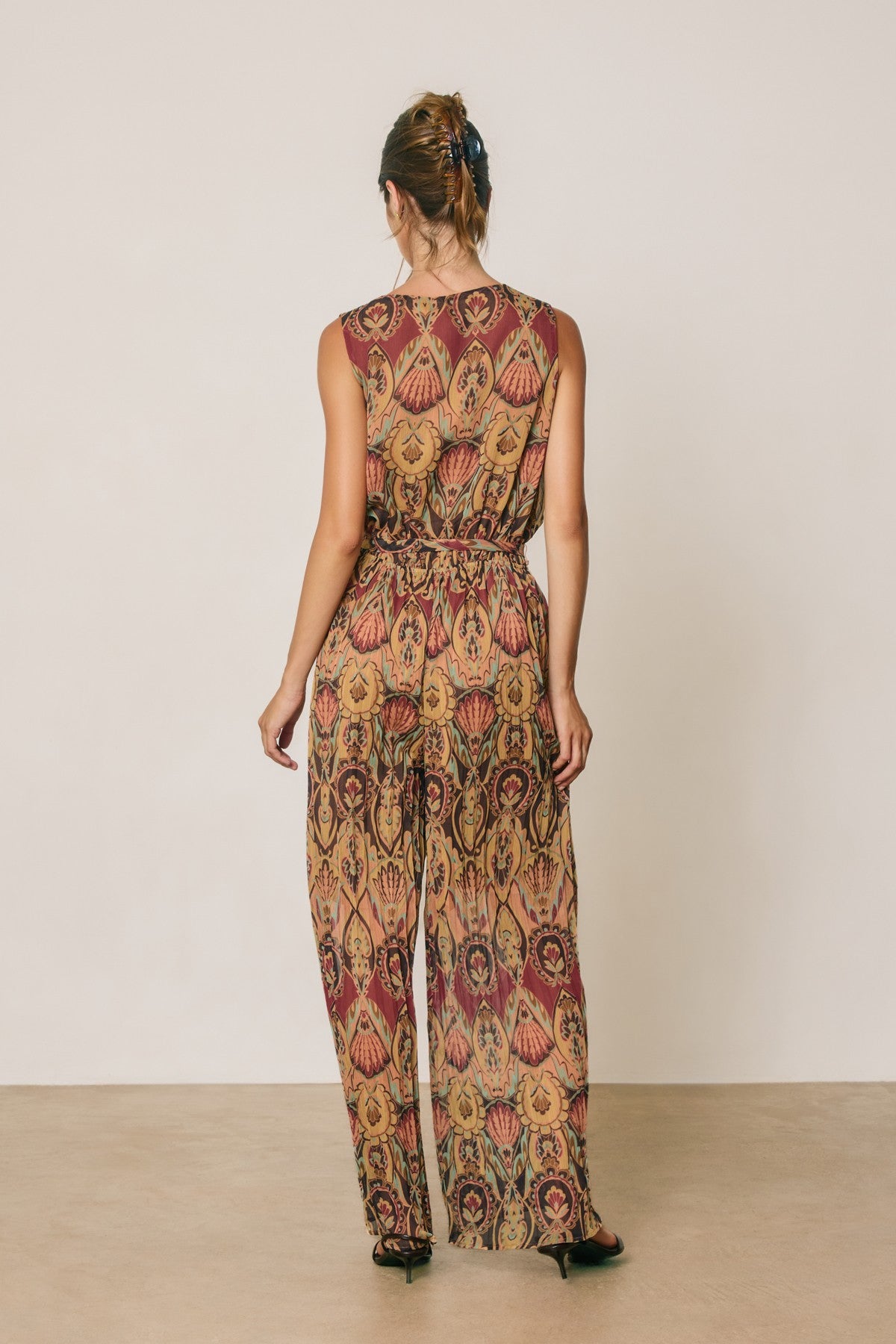 bianca boho tie waist wide leg jumpsuit