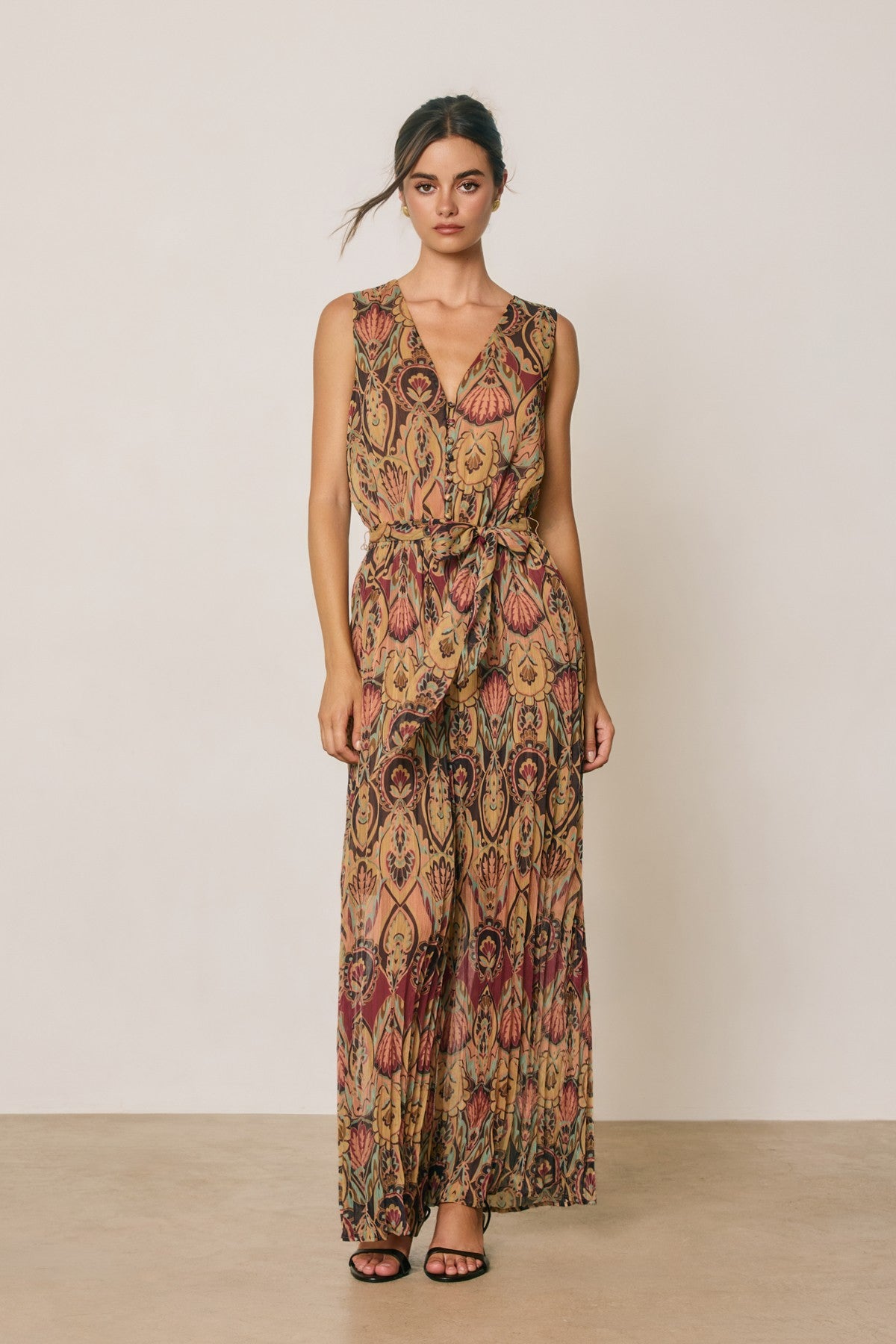 bianca boho tie waist wide leg jumpsuit