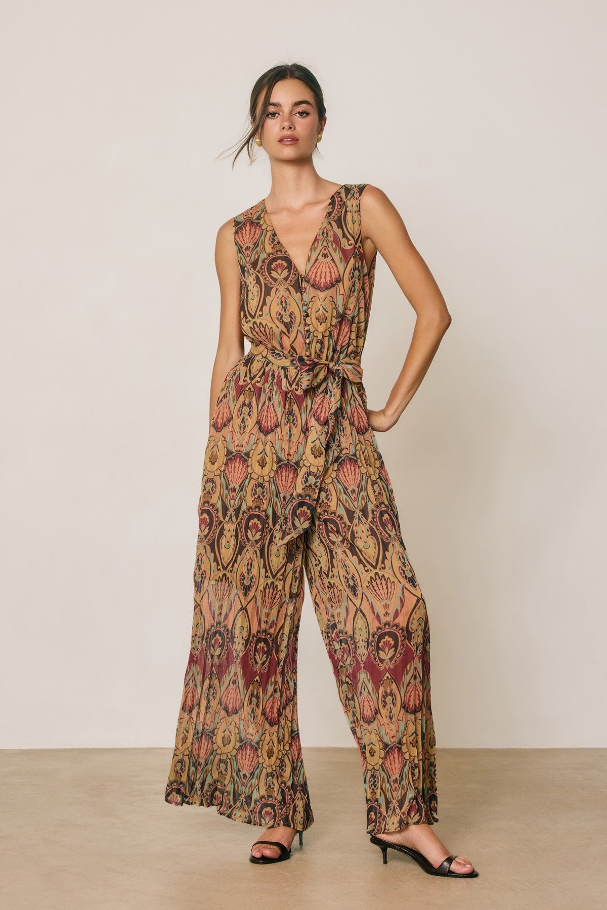 bianca boho tie waist wide leg jumpsuit