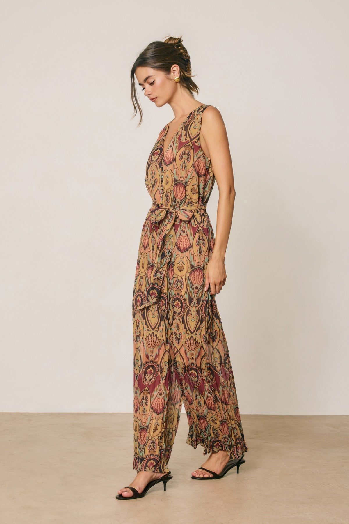 bianca boho tie waist wide leg jumpsuit