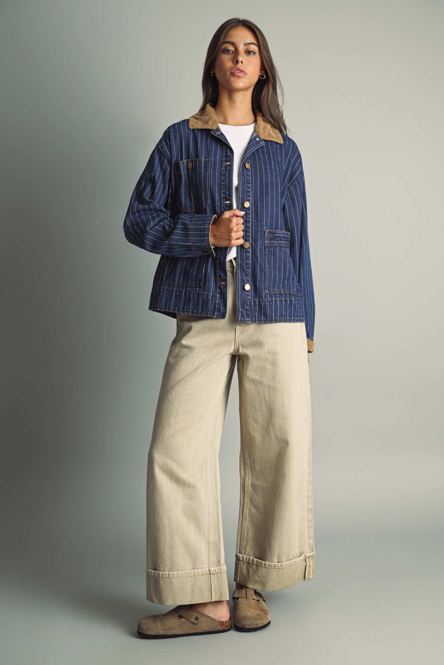 indie stripe denim barn coat