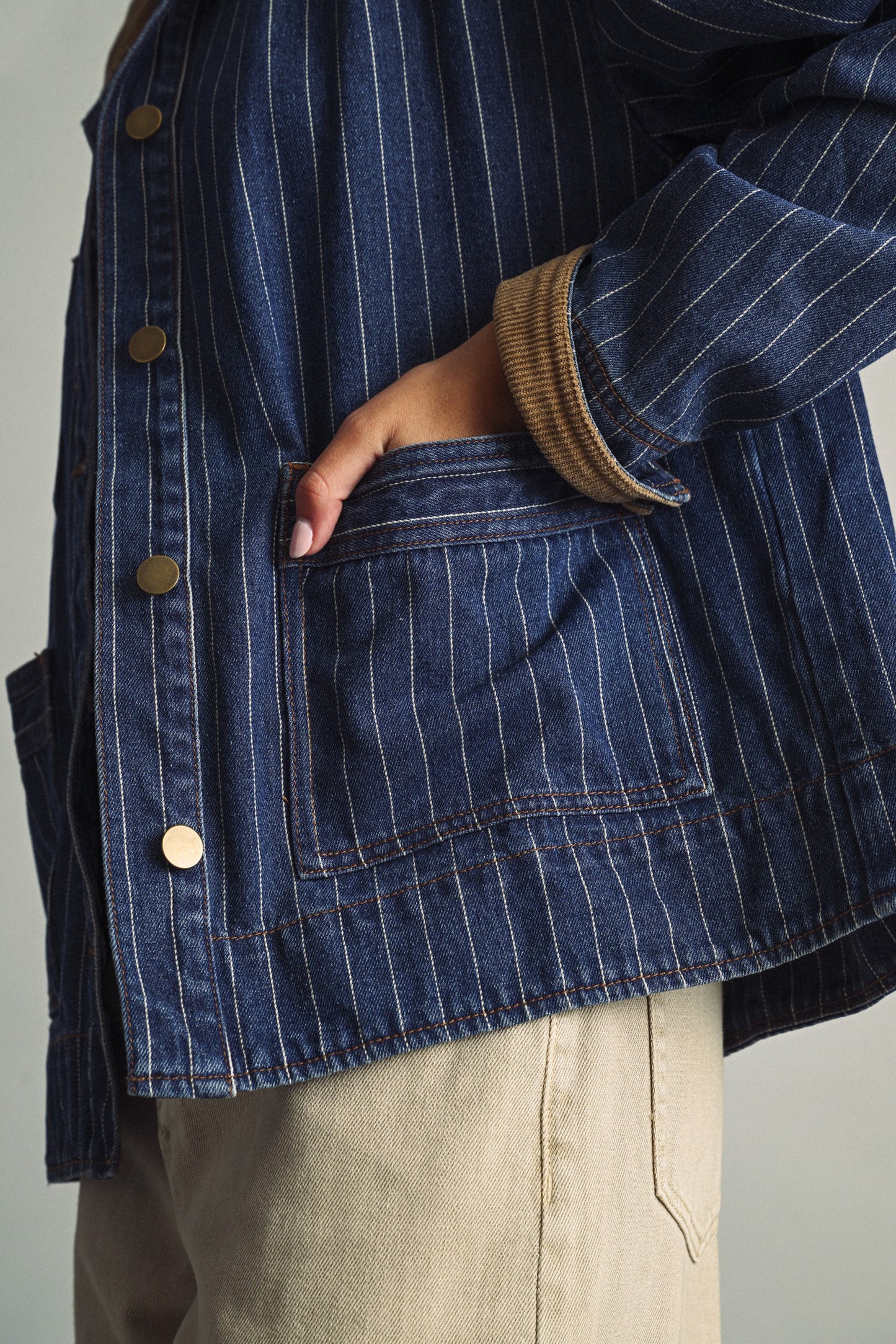 indie stripe denim barn coat