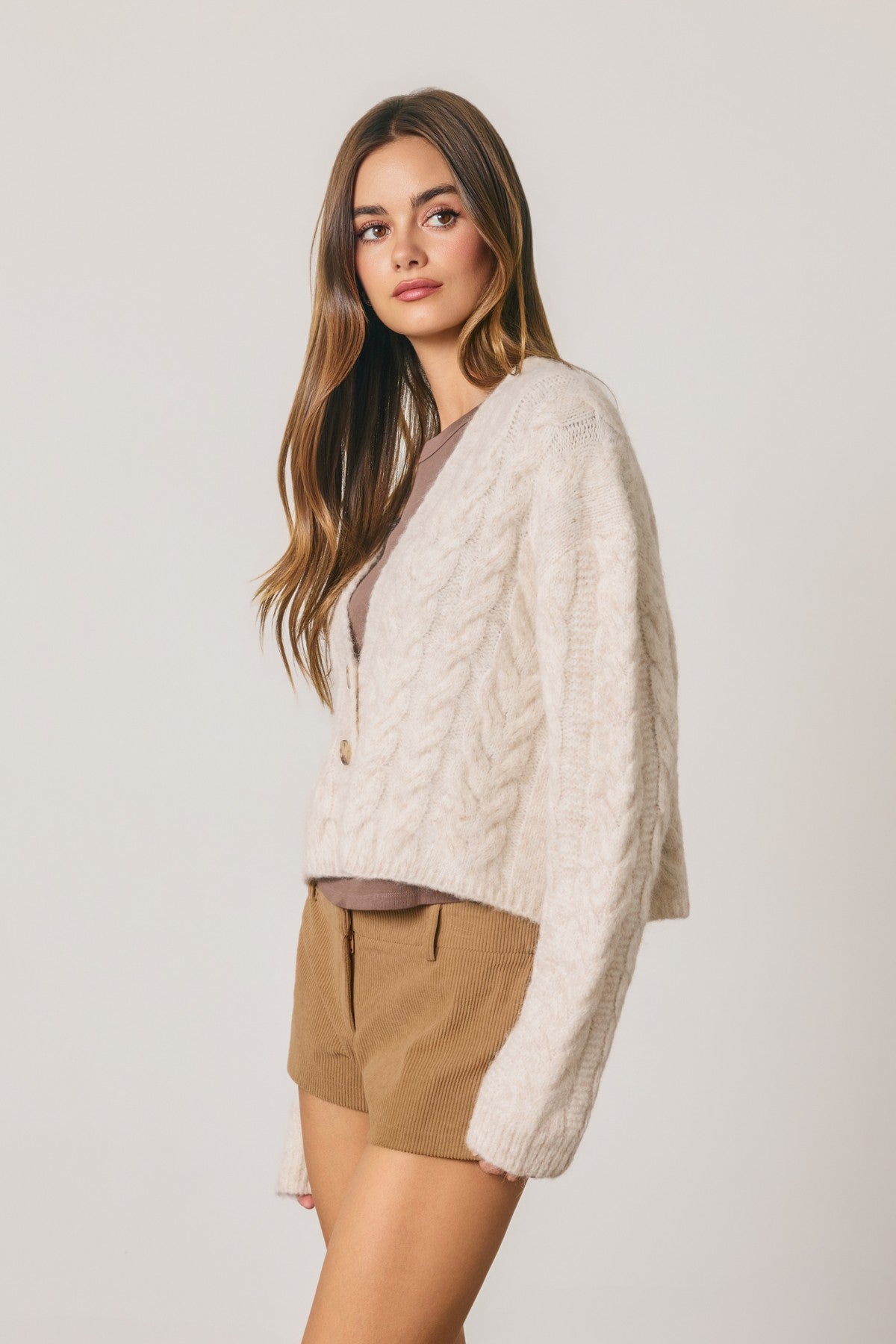 autumn stroll cable knit v-neck cardigan