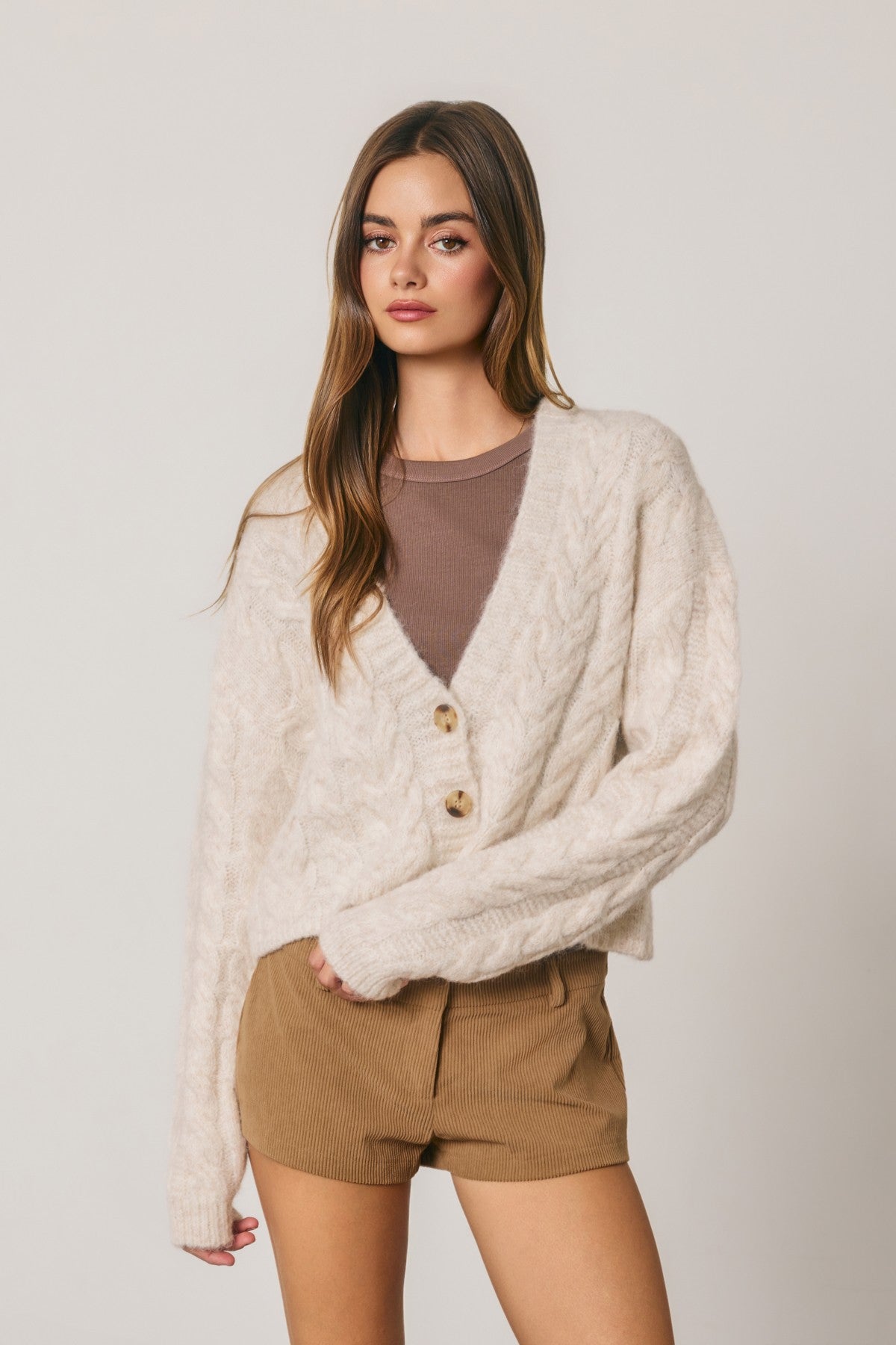 autumn stroll cable knit v-neck cardigan