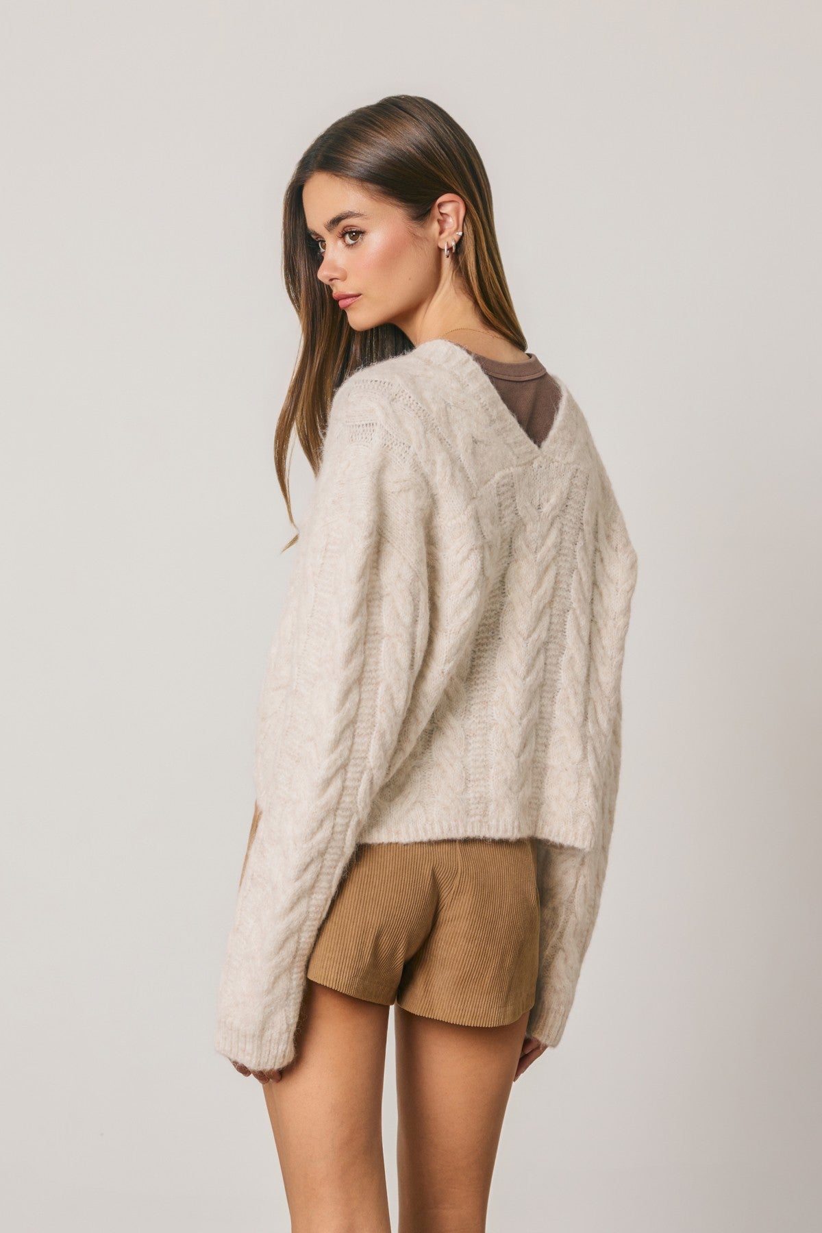 autumn stroll cable knit v-neck cardigan