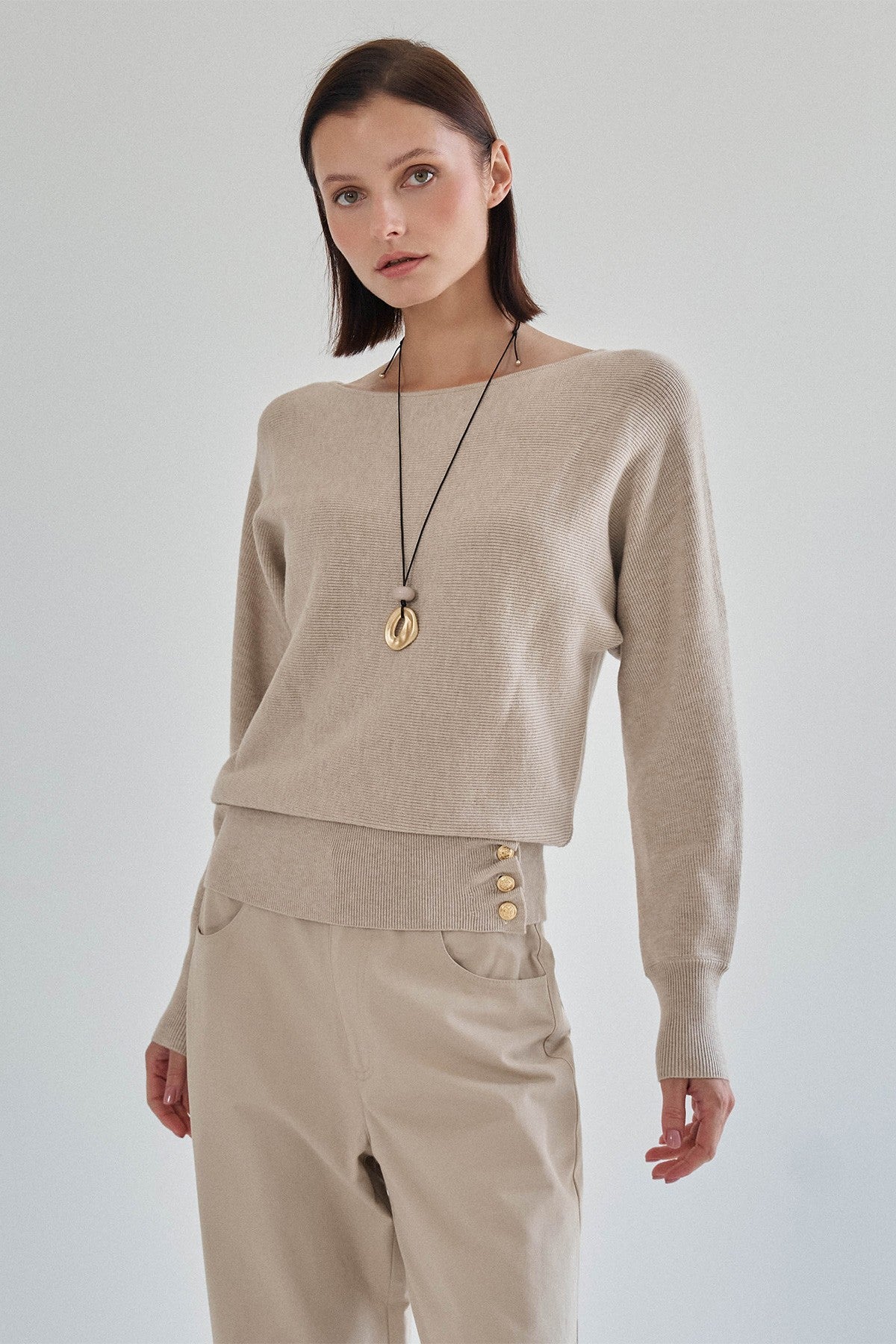 cynthia button accent ribbed knit top